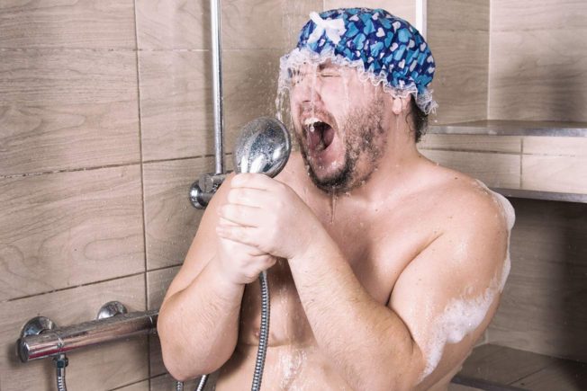Funny Fat Man Singing in Shower
