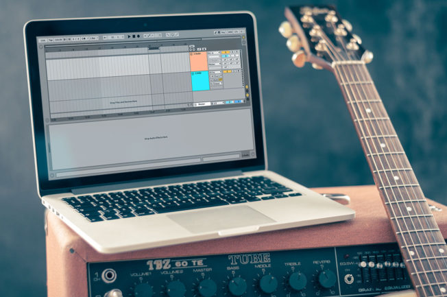 Laptop with Ableton Live on Guitar Amp